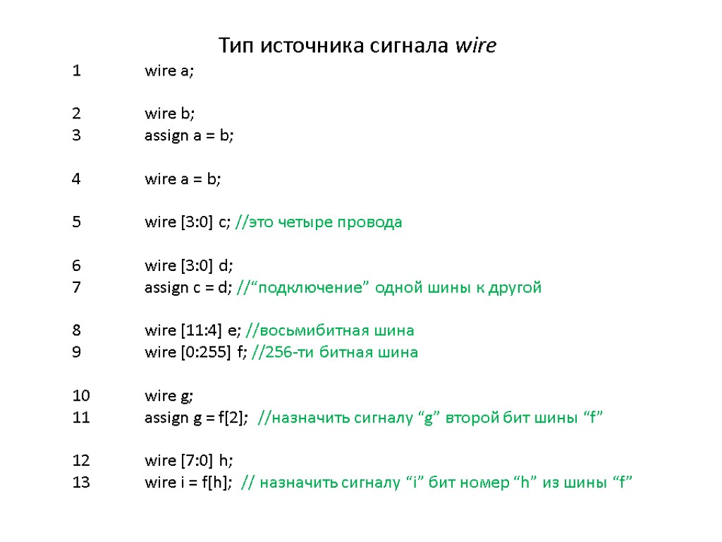 Тип источника сигнала wire 1 wire a; 2 wire b; 3 assign a =